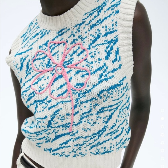 NWOT ZARA Embroidered Floral Knit Sweater Vest - Picture 1 of 9